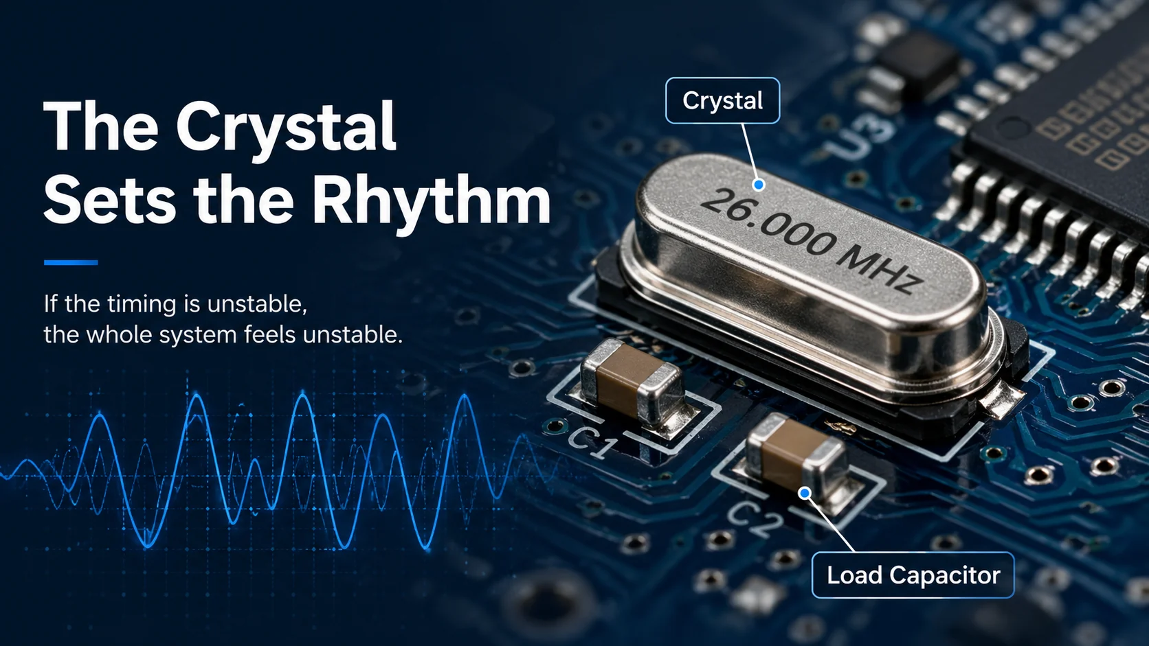 Crystal oscillator sets the rhythm of the transmitter module
