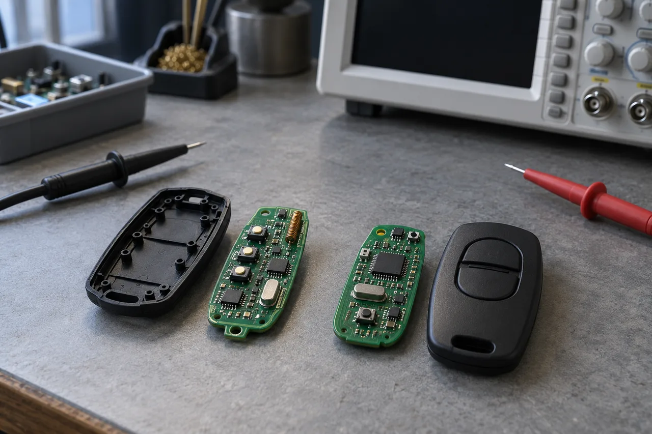 Illustration: Two remote circuit boards and disconnected probes prepared for a timing investigation