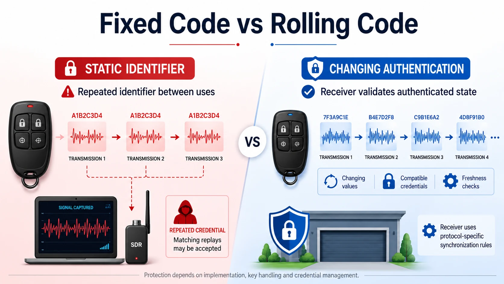 Illustration comparing repeated identifiers with changing authenticated messages