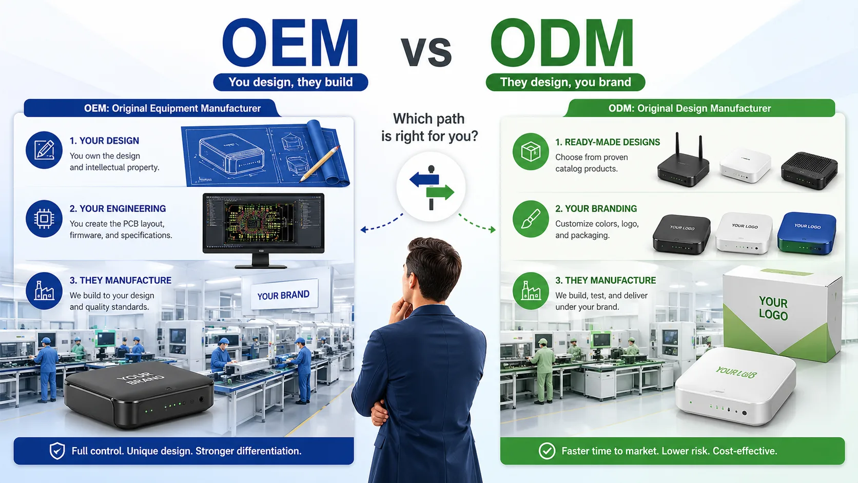 OEM versus ODM production path comparison for hardware products