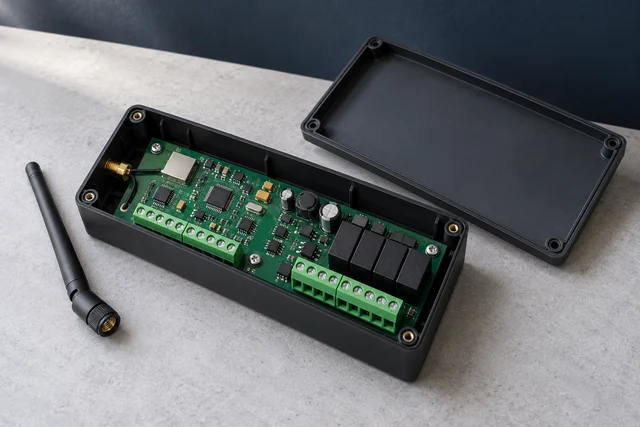 Illustration: Product illustration of a controller board in an open enclosure