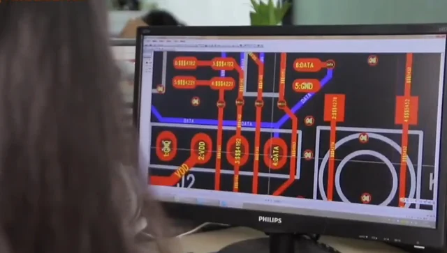 Circuit layout displayed on a workstation monitor
